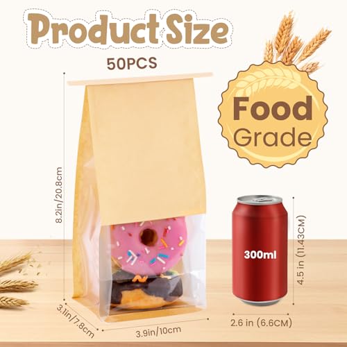 HONKID Cookie Bags with Seal, 50 Pack 3.9x3.1x8.2 Inches Small Bakery Bags with Window Tin Tie Tab Lock Resealable Cookie Gift Bags for Cookies Donut Baked Goods Packaging - Image 2