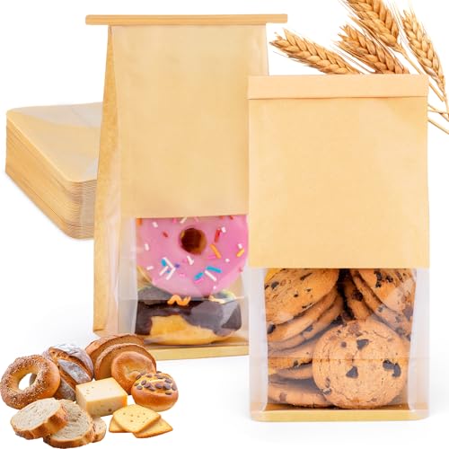 HONKID Cookie Bags with Seal, 50 Pack 3.9x3.1x8.2 Inches Small Bakery Bags with Window Tin Tie Tab Lock Resealable Cookie Gift Bags for Cookies Donut Baked Goods Packaging - Image 1
