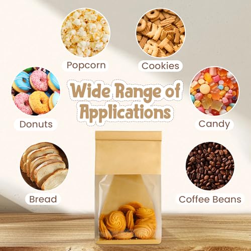 HONKID Cookie Bags with Seal, 50 Pack 3.9x3.1x8.2 Inches Small Bakery Bags with Window Tin Tie Tab Lock Resealable Cookie Gift Bags for Cookies Donut Baked Goods Packaging - Image 5