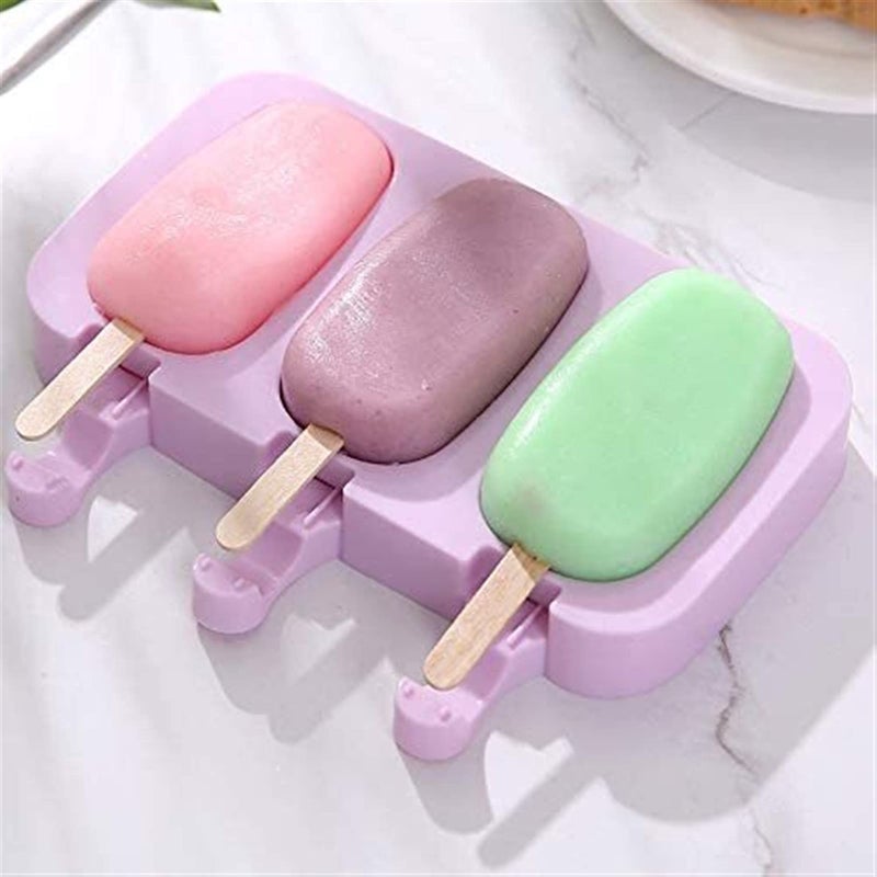YUNSHAO Silicone Ice Pop Molds 3 Cavities Homemade Ice Cream Mold Oval With 50 Wooden Sticks For Diy Ice Cream,Popsicle Molds (Color : Oval) - Image 3