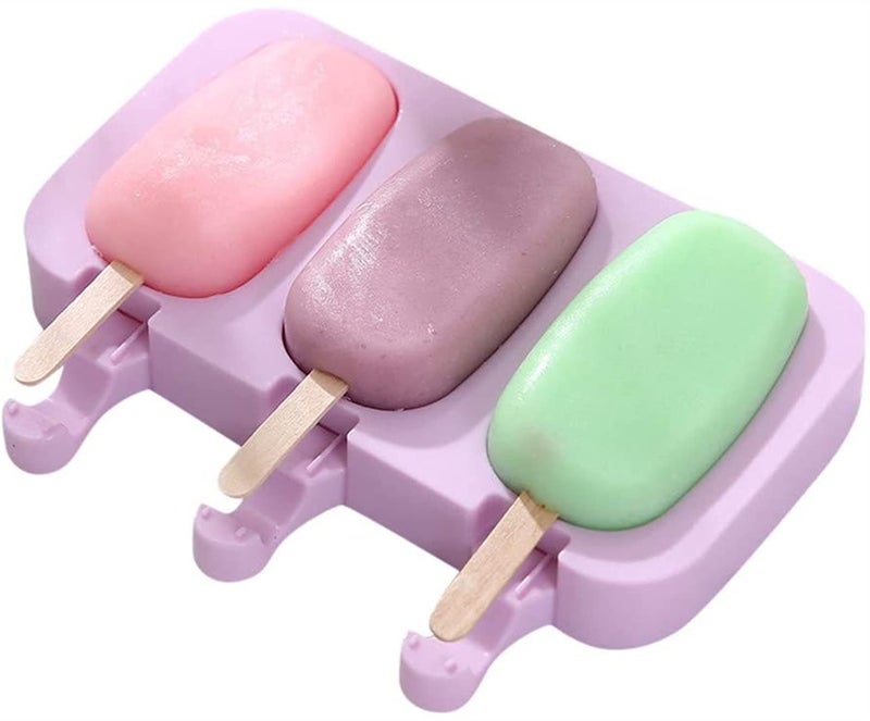 YUNSHAO Silicone Ice Pop Molds 3 Cavities Homemade Ice Cream Mold Oval With 50 Wooden Sticks For Diy Ice Cream,Popsicle Molds (Color : Oval) - Image 1