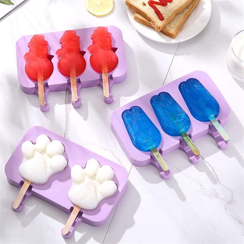 YUNSHAO Silicone Ice Pop Molds 3 Cavities Homemade Ice Cream Mold Oval With 50 Wooden Sticks For Diy Ice Cream,Popsicle Molds (Color : Oval) - Image 4