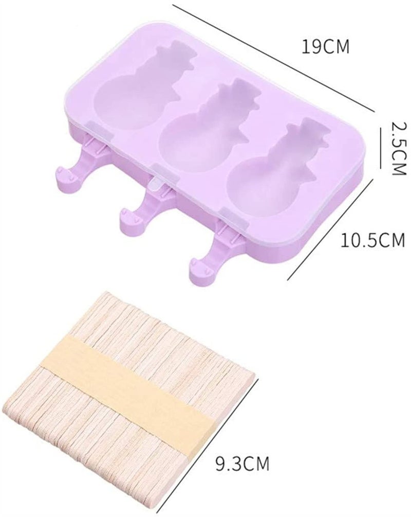 YUNSHAO Silicone Ice Pop Molds 3 Cavities Homemade Ice Cream Mold Oval With 50 Wooden Sticks For Diy Ice Cream,Popsicle Molds (Color : Oval) - Image 2