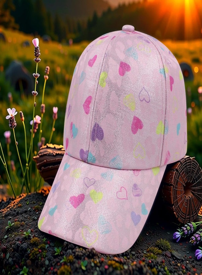 VRITRAZ Polyester Stylish Colorful Heart Design Printed Kids Baseball Caps For Girl's, 6 to 14 Years (Color-LeoHeart Pink) - Image 3