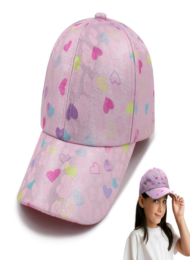 VRITRAZ Polyester Stylish Colorful Heart Design Printed Kids Baseball Caps For Girl's, 6 to 14 Years (Color-LeoHeart Pink) - Image 1