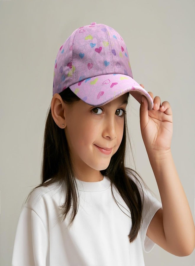 VRITRAZ Polyester Stylish Colorful Heart Design Printed Kids Baseball Caps For Girl's, 6 to 14 Years (Color-LeoHeart Pink) - Image 2