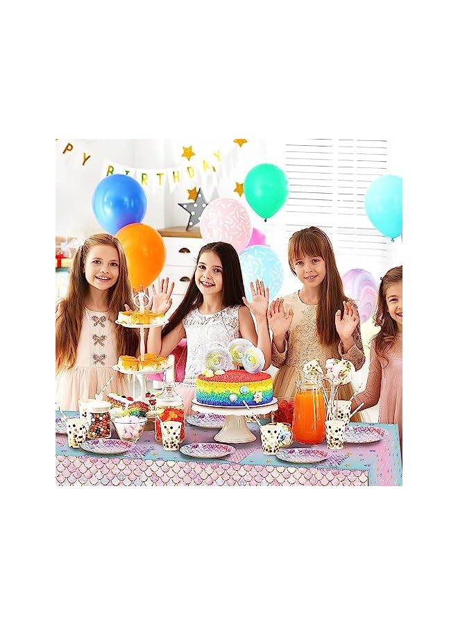 Goodern 92 PCS Mermaid Party Supplies Set,Kids Birthday Party Tableware Mermaids Party Decor with Plate Napkin/Cup/Plate/Fork Etc,Birthday/Wedding Party Set Ocean-Themed Disposable Dinnerware Set - Image 3