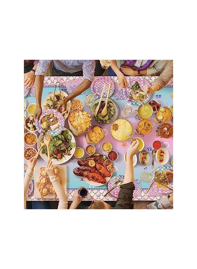Goodern 92 PCS Mermaid Party Supplies Set,Kids Birthday Party Tableware Mermaids Party Decor with Plate Napkin/Cup/Plate/Fork Etc,Birthday/Wedding Party Set Ocean-Themed Disposable Dinnerware Set - Image 4