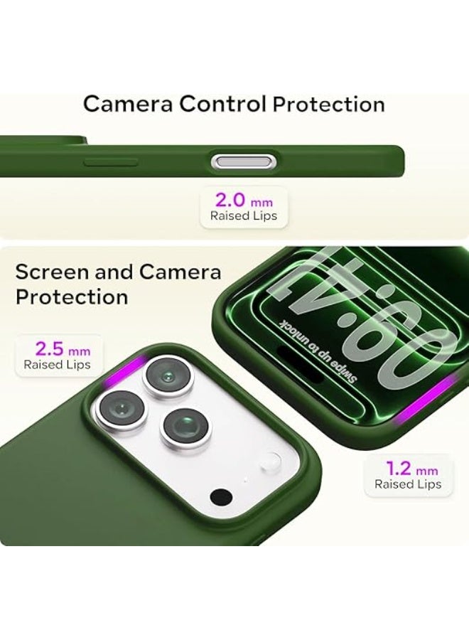 جراب متوافق مع iPhone 17 Pro مقاس 6.3 بوصة، جراب نحيف من السيليكون السائل بأربع طبقات مغطى بالكامل بطبقة مطاطية ناعمة مقاومة للصدمات، جراب هاتف واقٍ لهاتف iPhone 17 Pro (أخضر زيتوني) - Image 3