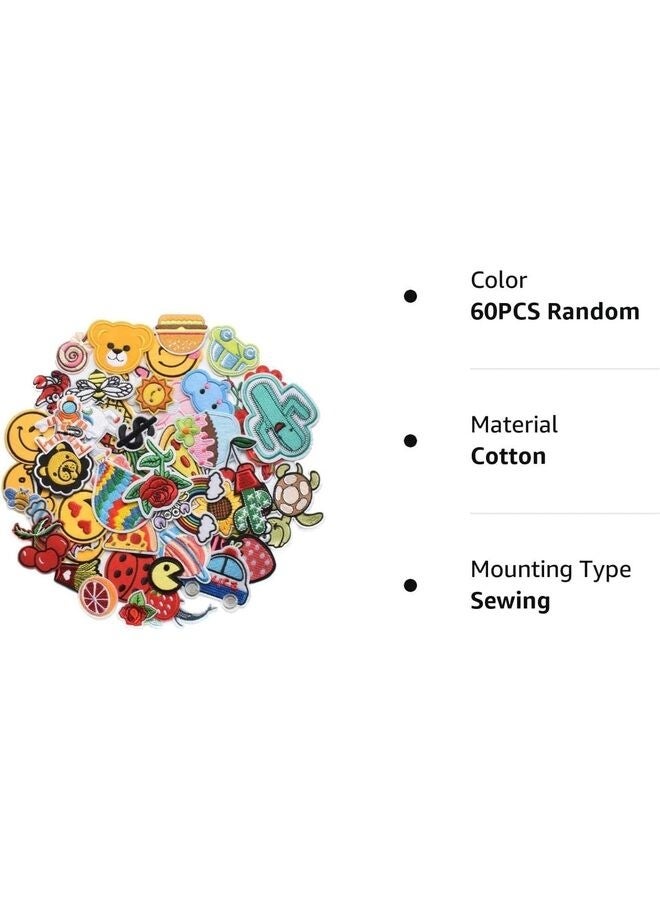 كيلا ٦٠ قطعة من رقع التطريز ذات ظهر لاصق، رقع مطرزة بأنماط متنوعة عشوائية، مناسبة للكي والخياطة، لتزيين الفساتين والجينز والتيشيرتات والحقائب المدرسية والستائر والقبعات والسترات، رقع مطرزة بأنماط متنوعة - Image 2