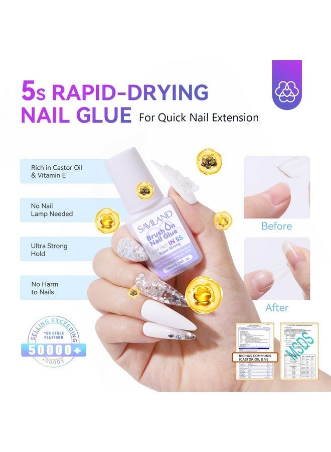 Saviland Nail Glue: 5S Dry Strong Nail Glue For Press On, Brush On Nail Glue For Acrylic Nails And Dip Powder, Professional Nail Glue For Nail Tips Long Lasting French Tip Tool Easy To Use 0.34 Oz - Image 2