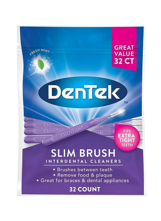 Dentek - Slim Brush Advanced Clean Tight Teeth 32 Count (Pack Of 2) - Image 1