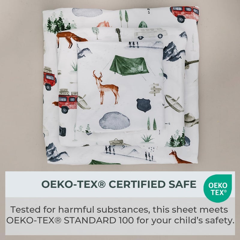 Pobibaby Pobi Baby  Premium Twin Fitted Sheet Flat Sheet with Pillow case  UltraSoft Cotton Blend Stylish Woodland Pattern Deep Pockets  Twins Sheets  3 PC Explore  - Image 5