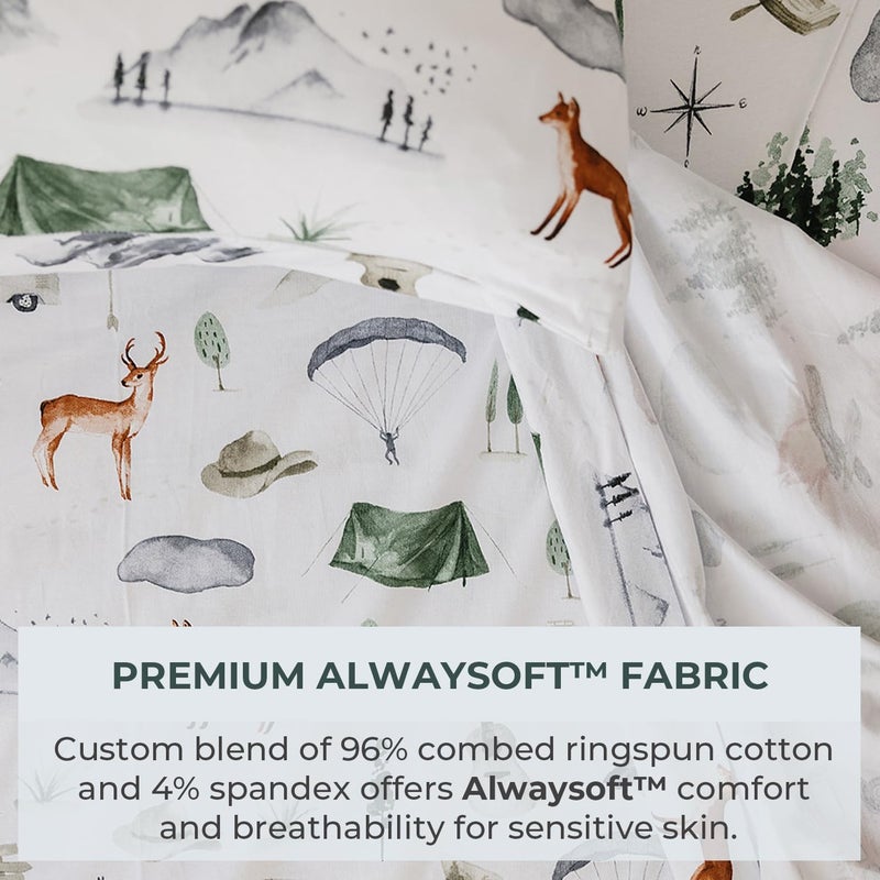 Pobibaby Pobi Baby  Premium Twin Fitted Sheet Flat Sheet with Pillow case  UltraSoft Cotton Blend Stylish Woodland Pattern Deep Pockets  Twins Sheets  3 PC Explore  - Image 2
