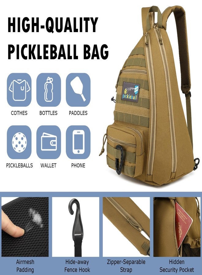 SunForMorning Pickleball Bag, Tactical Pickleball Backpack for Women Men, Adjustable Sling Bag with Fence Hook Water Bottle (Includes 2 Patches+1Carabiner), Brown - Image 5