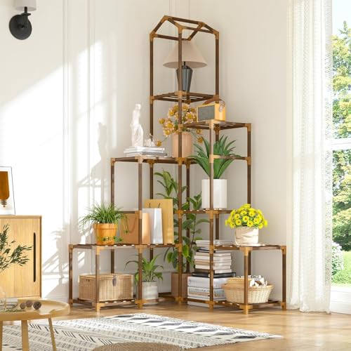 Snazzy 64.2" H Plant Stand Indoor Outdoor Tall Plant Shelf for 13-19 Pots Corner Tiered Plant Stands for Multiple Plants Wood Hanging Plants Holder for Garden Balcony Patio Window Porch - Image 1