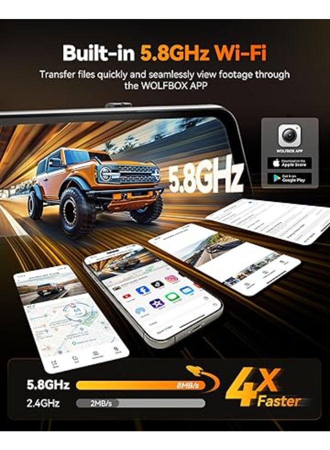 وولف بوكس G900 Tripro Cabin Version 3 Channel 4K Rear View Mirror Camera, STARVIS 2 IMX678 Night Vision,4K+1080P+2.5K Front Inside and Rear Mirror Dash Cam,5.8GHz WiFi,Voice Control,Includes 256GB Card - Image 5