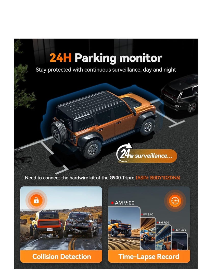 وولف بوكس G900 Tripro Cabin Version 3 Channel 4K Rear View Mirror Camera, STARVIS 2 IMX678 Night Vision,4K+1080P+2.5K Front Inside and Rear Mirror Dash Cam,5.8GHz WiFi,Voice Control,Includes 256GB Card - Image 2