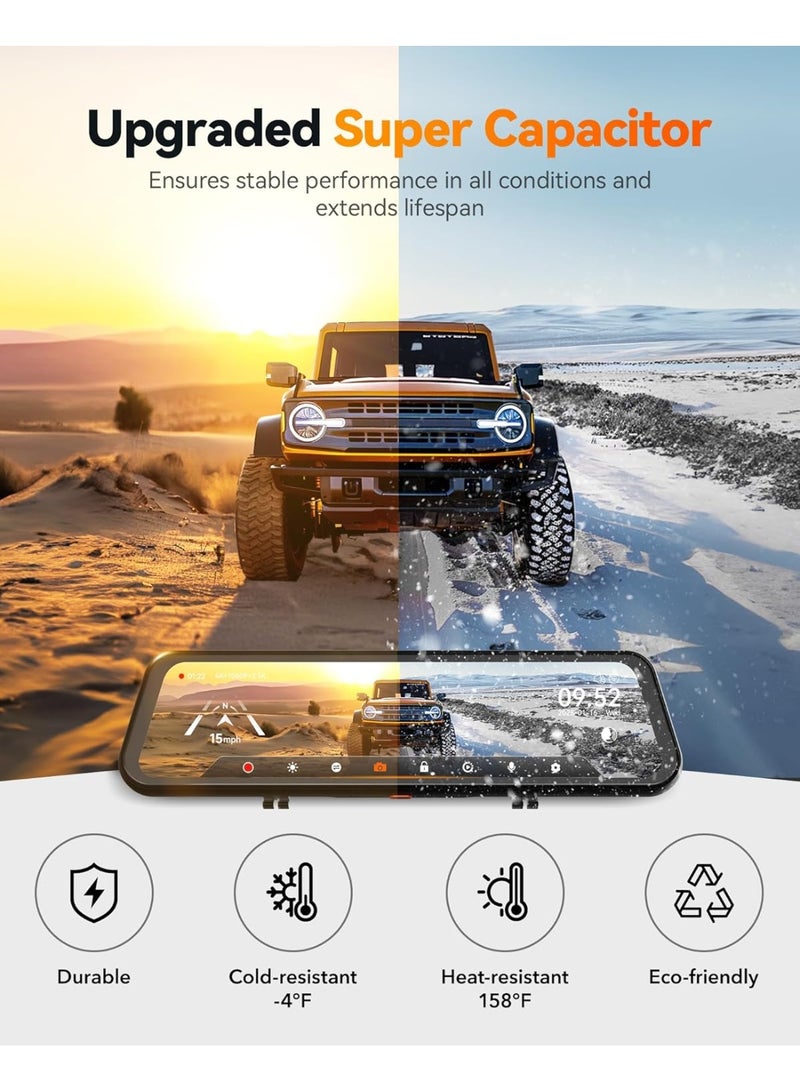 وولف بوكس G900 Tripro Cabin Version 3 Channel 4K Rear View Mirror Camera, STARVIS 2 IMX678 Night Vision,4K+1080P+2.5K Front Inside and Rear Mirror Dash Cam,5.8GHz WiFi,Voice Control,Includes 256GB Card - Image 3