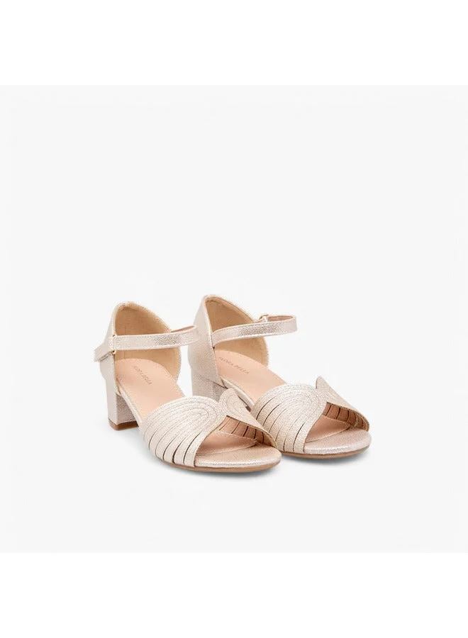 Flora Bella By Shoexpress Girls Textured Block Heel Sandals with Hook and Loop Closure
