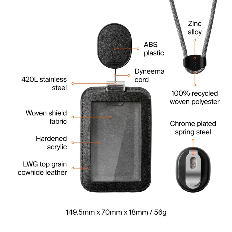 Orbitkey ID Card Holder Pro | Made with LWG-Certified Top Grain Leather and Durable Dyneema Cord | Holds 1 Access Card & 2 RFID Cards | Interchangeable Orientation | (with Lanyard, Black) - Image 5