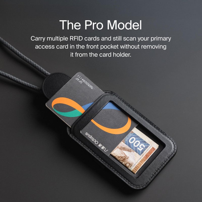 Orbitkey ID Card Holder Pro | Made with LWG-Certified Top Grain Leather and Durable Dyneema Cord | Holds 1 Access Card & 2 RFID Cards | Interchangeable Orientation | (with Lanyard, Black) - Image 2