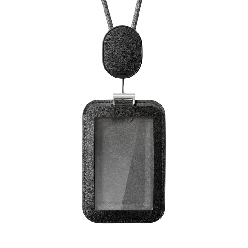 Orbitkey ID Card Holder Pro | Made with LWG-Certified Top Grain Leather and Durable Dyneema Cord | Holds 1 Access Card & 2 RFID Cards | Interchangeable Orientation | (with Lanyard, Black) - Image 1