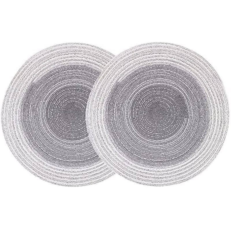 HEXONIQ Round Placemats Set of 230cm Woven Braided Dinging Table Mats Heat Resistant Non Slip for Home Kitchen Restaurant Party Pack of 2 Grey - Image 1