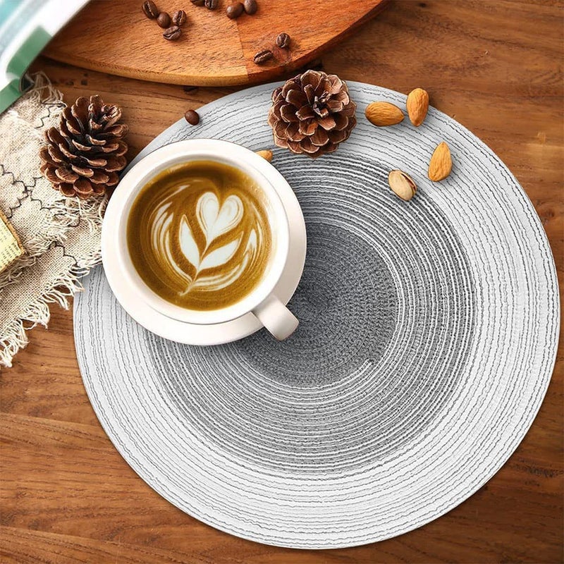 HEXONIQ Round Placemats Set of 230cm Woven Braided Dinging Table Mats Heat Resistant Non Slip for Home Kitchen Restaurant Party Pack of 2 Grey - Image 4