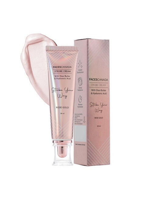Strobe Cream Rose Gold 30G With Shea Butter & Hyaluronic Acid Instant Illumination Intense Hydration Flawless Radiant Dewy Skin Glowing Makeup Base No Alcohol No Parabens