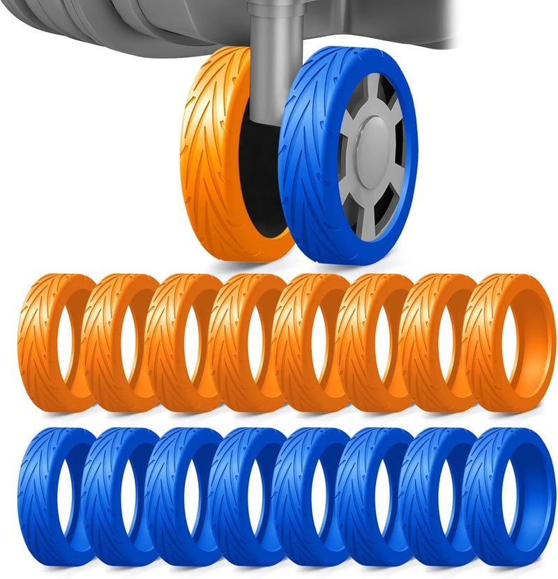 SYOSI Luggage Wheel Covers, Silicone Protective Cover for 2-2.4" Spinner Wheels, Wear-Resistant, Silent, Anti-Dust & Scratch, Suitcase Accessories for Travel (Blue & Orange), 16 Pack - Image 1