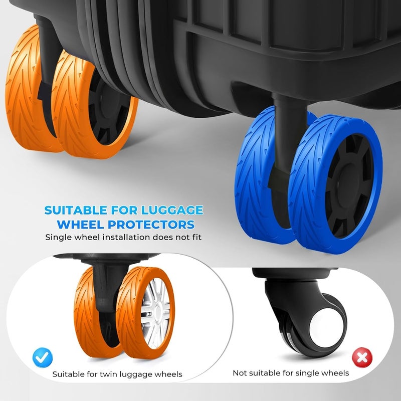 SYOSI Luggage Wheel Covers, Silicone Protective Cover for 2-2.4" Spinner Wheels, Wear-Resistant, Silent, Anti-Dust & Scratch, Suitcase Accessories for Travel (Blue & Orange), 16 Pack - Image 2
