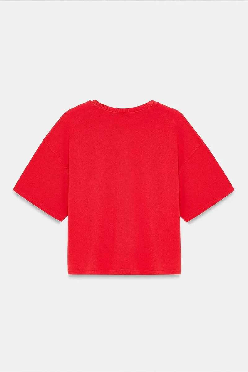 Dilvin Red DILVIN Oversized Cotton Crew Neck T-Shirt for Women | Best Price UAE