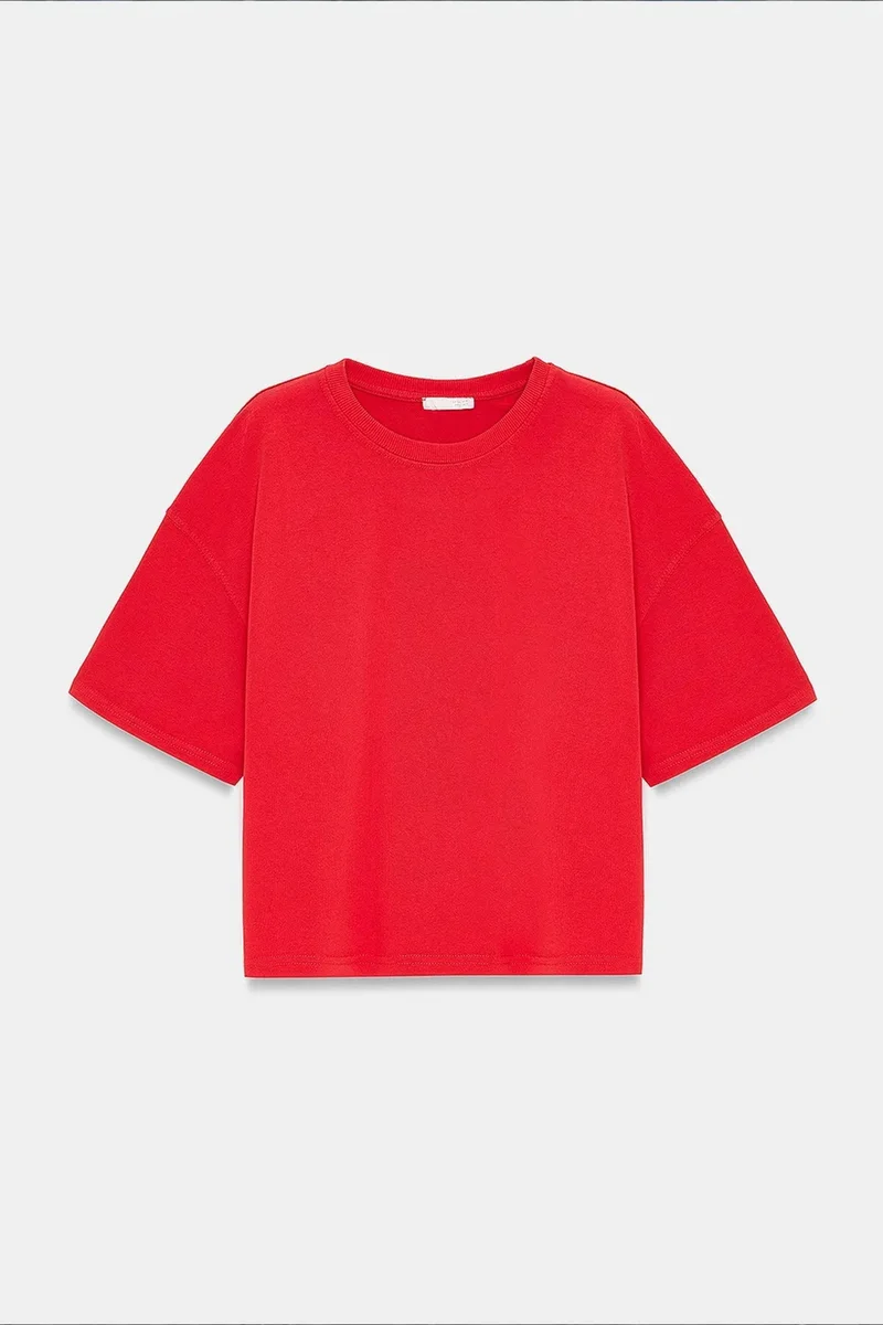 Dilvin Red DILVIN Oversized Cotton Crew Neck T-Shirt for Women | Best Price UAE