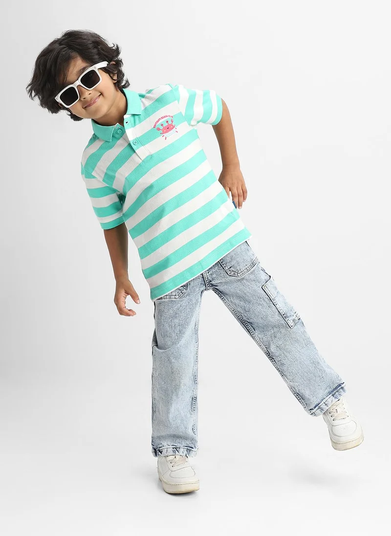 Nautinati Green & White Nautinati Green Striped Cotton Polo T-shirt for Boys for Men | Best Price UAE
