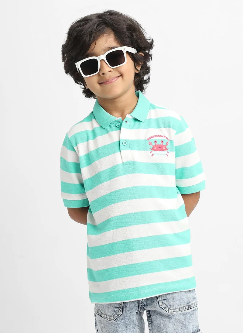 Nautinati Green & White Nautinati Green Striped Cotton Polo T-shirt for Boys for Men | Best Price UAE