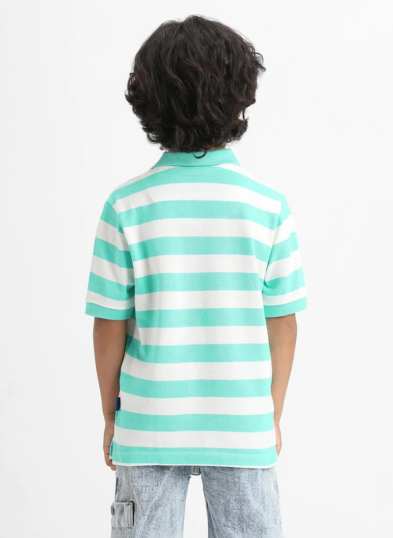 Nautinati Green & White Nautinati Green Striped Cotton Polo T-shirt for Boys for Men | Best Price UAE