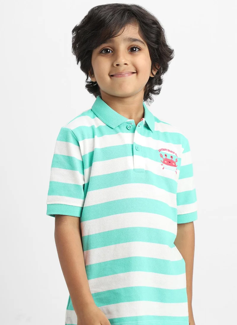 Nautinati Green & White Nautinati Green Striped Cotton Polo T-shirt for Boys for Men | Best Price UAE