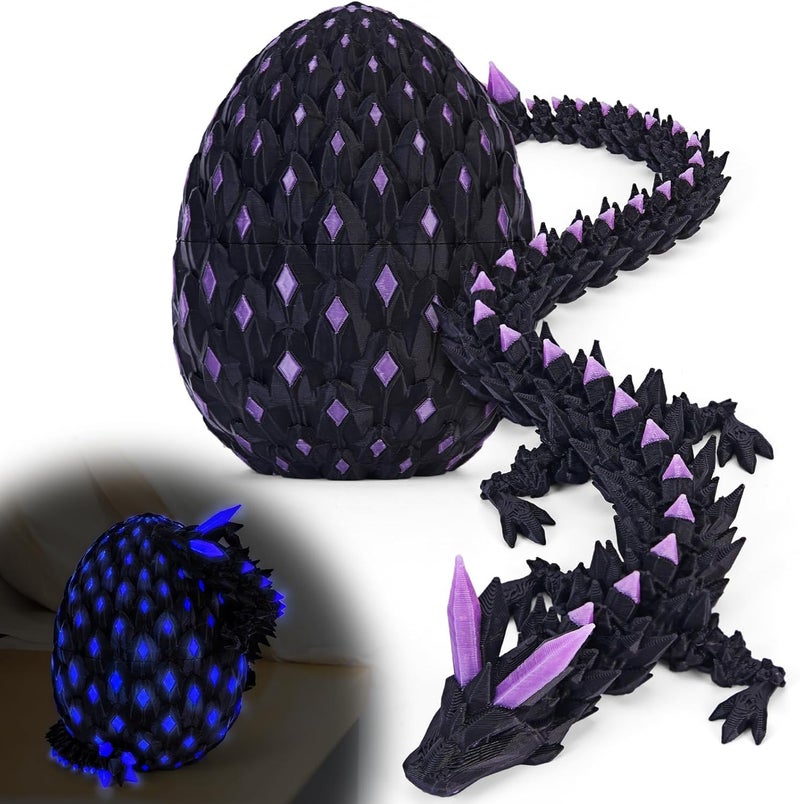 YOOJ ® 3D Printed Dragon Egg with Articulated Dragon Inside, Glow in the Dark Cool Crystal 3D Printed Dinosaur and Egg Toy for Kids 5-7 8-12, Home Figurine Decor and Easter Basket Stuffers (Purple) - Image 1