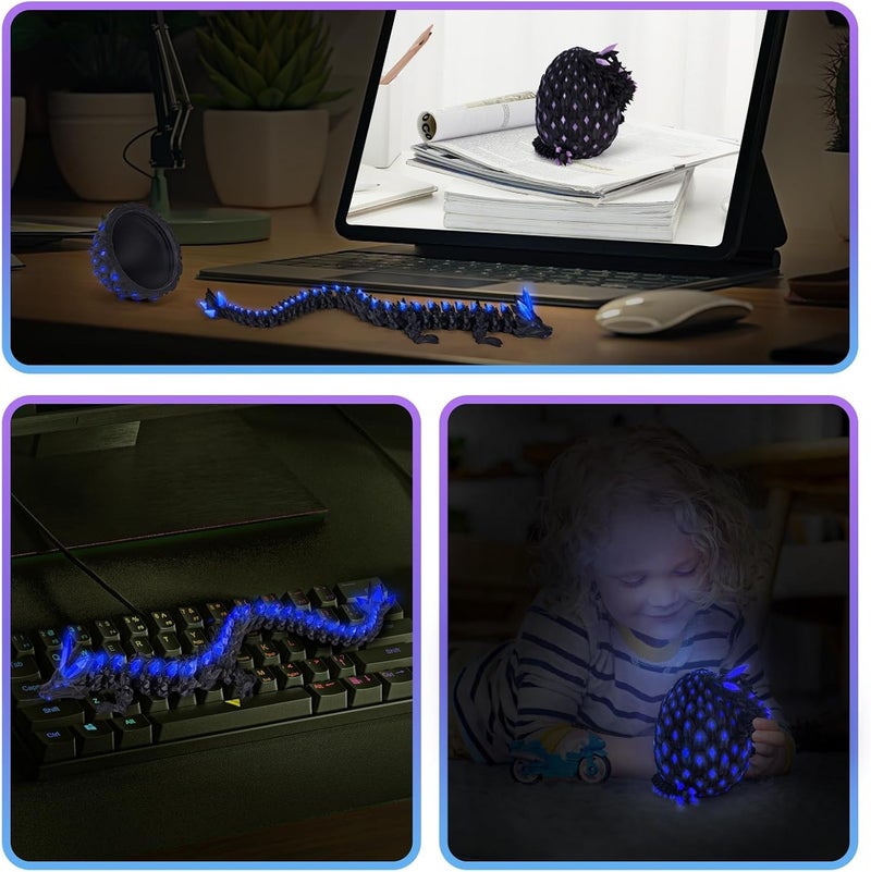 YOOJ ® 3D Printed Dragon Egg with Articulated Dragon Inside, Glow in the Dark Cool Crystal 3D Printed Dinosaur and Egg Toy for Kids 5-7 8-12, Home Figurine Decor and Easter Basket Stuffers (Purple) - Image 5