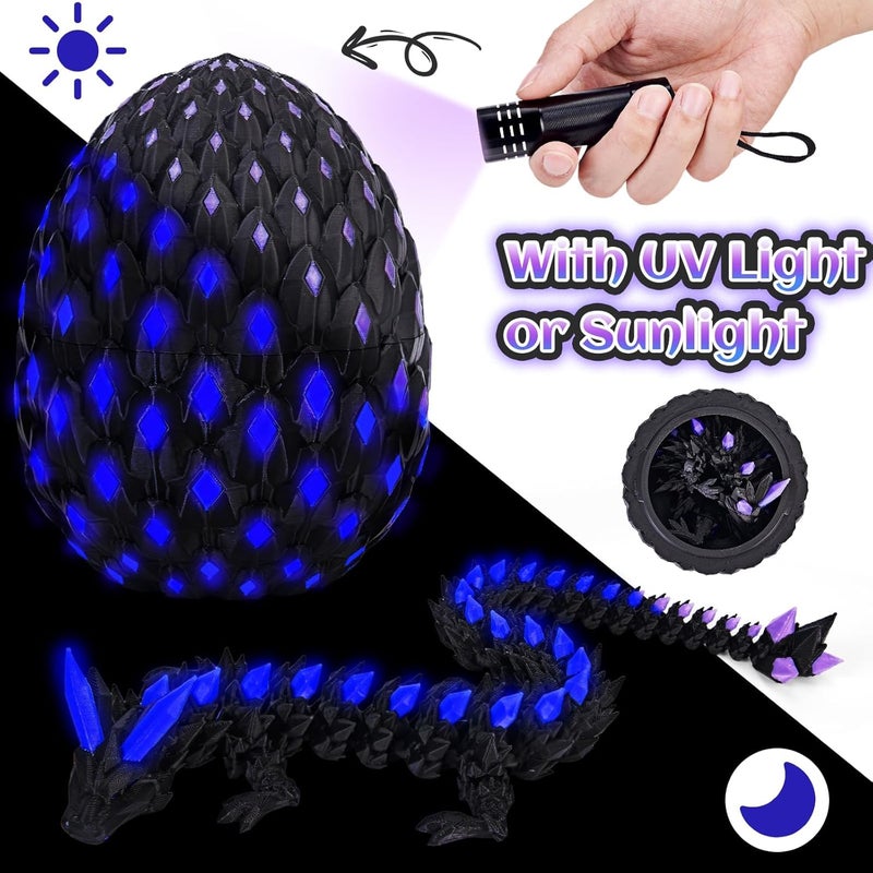 YOOJ ® 3D Printed Dragon Egg with Articulated Dragon Inside, Glow in the Dark Cool Crystal 3D Printed Dinosaur and Egg Toy for Kids 5-7 8-12, Home Figurine Decor and Easter Basket Stuffers (Purple) - Image 2
