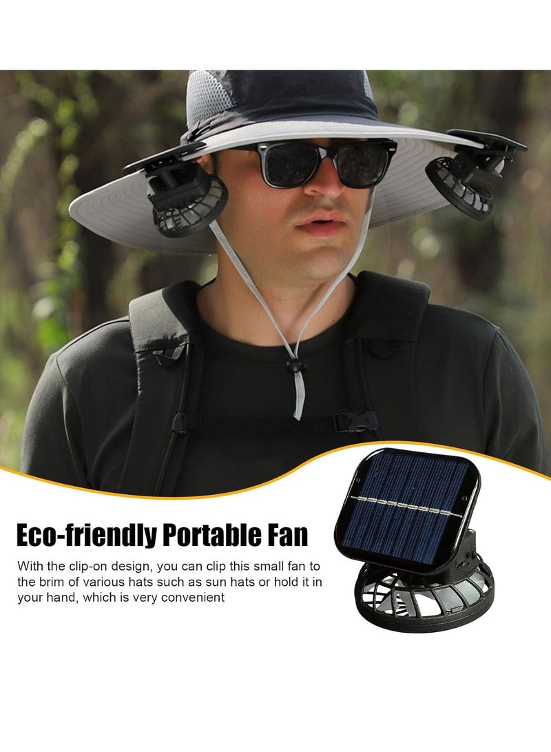 Loquat Electric Solar Fan Clip-on Hat Fan Solar u0026 USB Charging Speed Adjustable Low Noise 7 Blades Design Strong Wind Mini Solar Power Portable Fan Black - Image 2
