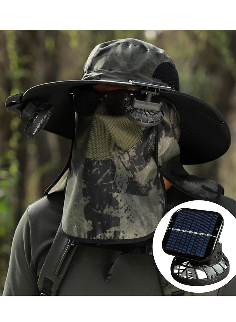 Loquat Electric Solar Fan Clip-on Hat Fan Solar u0026 USB Charging Speed Adjustable Low Noise 7 Blades Design Strong Wind Mini Solar Power Portable Fan Black - Image 3