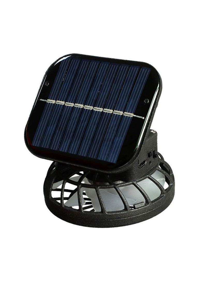 Loquat Electric Solar Fan Clip-on Hat Fan Solar u0026 USB Charging Speed Adjustable Low Noise 7 Blades Design Strong Wind Mini Solar Power Portable Fan Black - Image 1