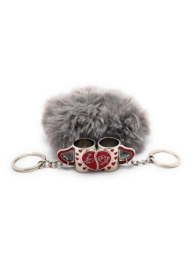 Buko Lovers Couple Half Broken Keychain Set Magnetic Connect Keyring Pendant Decoration, Stainless Steel Anti-Rust Keyring (DRINK_MUG_LOVE-HEART_RED) - Image 3