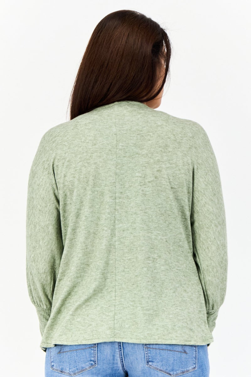 ADRIENNE VITTADINI Women Round Neck Long Sleeves Heather Top, Olive - Image 2
