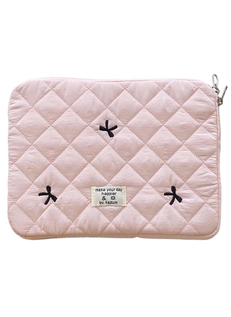 Excefore Puffy Laptop Sleeve Case Cute Quilted Computer Bag, 13 Inch Bow Embroidery Printed Laptop Carrying Cases, Coquette Aesthetics Protective Cover, Compatible with 11" 13" 15" Notebook  - Image 1