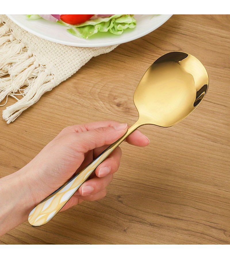 2Pcs Golden Stainless Steel Serving Spoons with Marble Handle Durable Stylish - Image 3