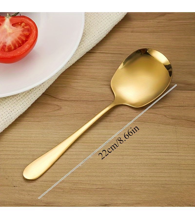 2Pcs Golden Stainless Steel Serving Spoons with Marble Handle Durable Stylish - Image 4