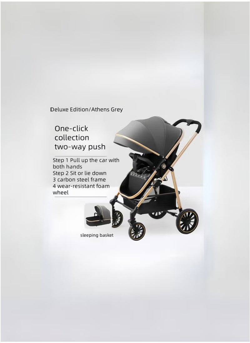 Generic High Landscape Lightweight 3 In 1 Pushchair Stroller Baby And Carseat Luxury Foldable Baby Stroller Pram 3 In 1 With Car Seat  - Image 5